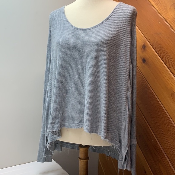 Free People gray waffle thermal long sleeve scoop neck top S